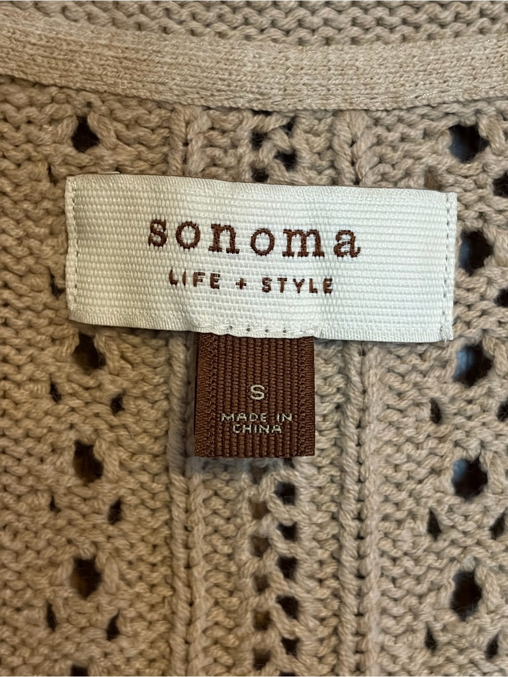 Sonoma Open Knit Short Sleeve Cardigan in Light Beige - Picture 3 of 7